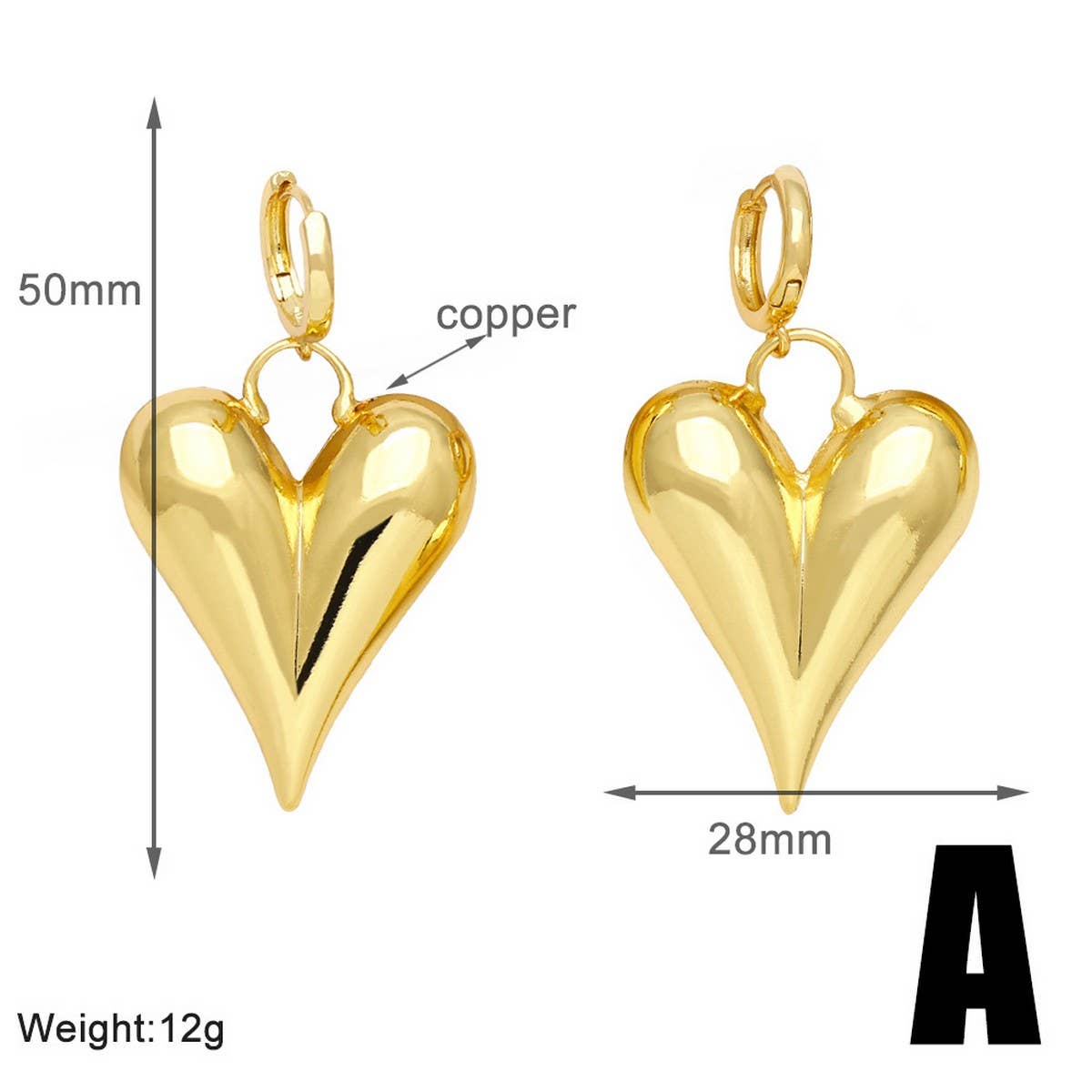 GOLD PLATED HEART-SHAPED PENDANT EARRINGS