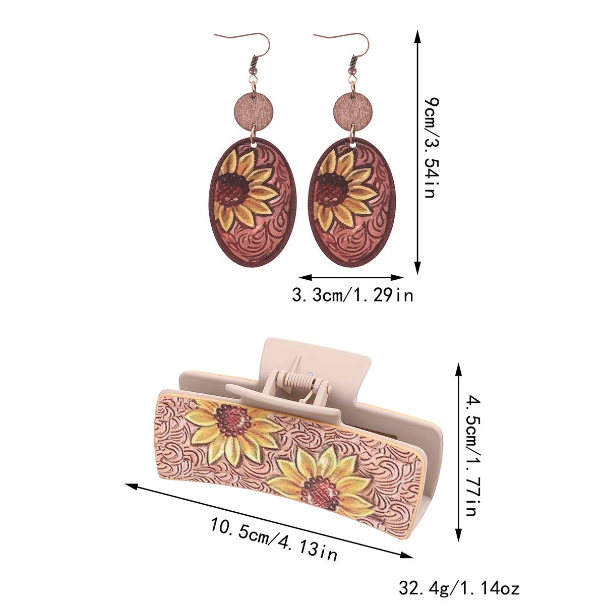 WESTERN CACTUS LEATHER HAIR CLAW CLIPS EARRING SET_CWAHA0589