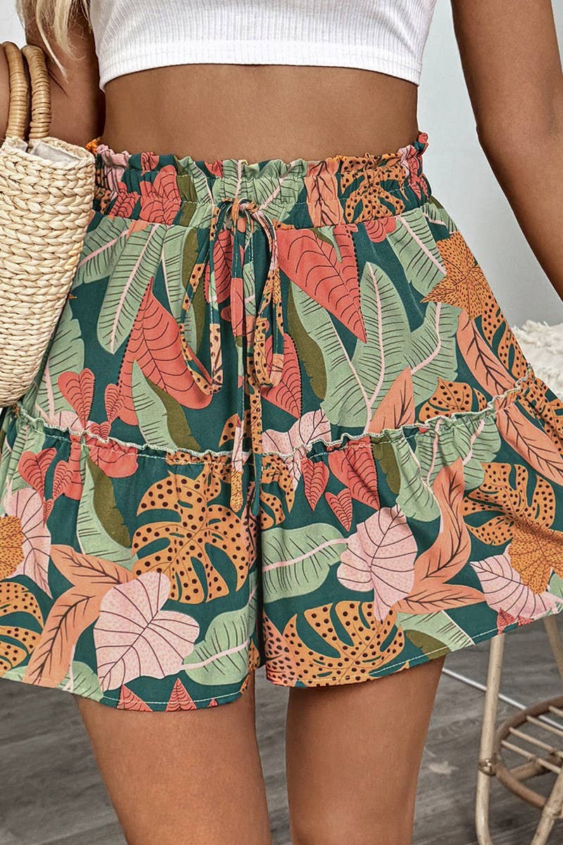 CWBSP0556_TROPICAL PRINT ELASTIC WAIST WIDE LEG SHORTS