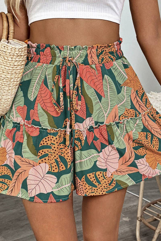 CWBSP0556_TROPICAL PRINT ELASTIC WAIST WIDE LEG SHORTS