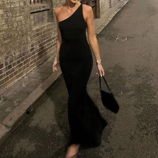 One Shoulder Cutout Backless Maxi Dress