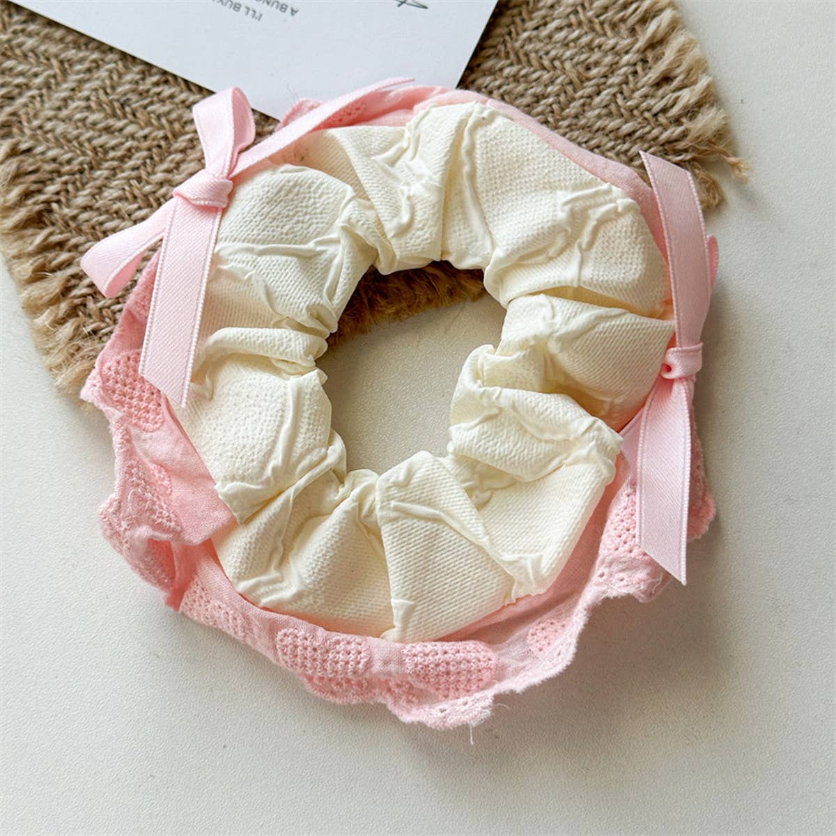 CREAM COLOR HIGH ELASTIC LACE HAIR TIE_CWAHA1351