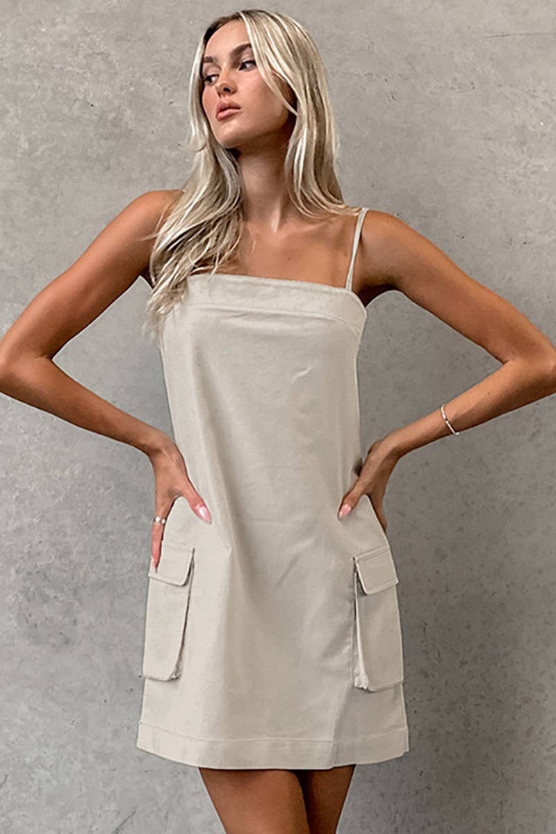 CWDSD6751_SOLID COLOR SLING POCKET BACKLESS DRESS