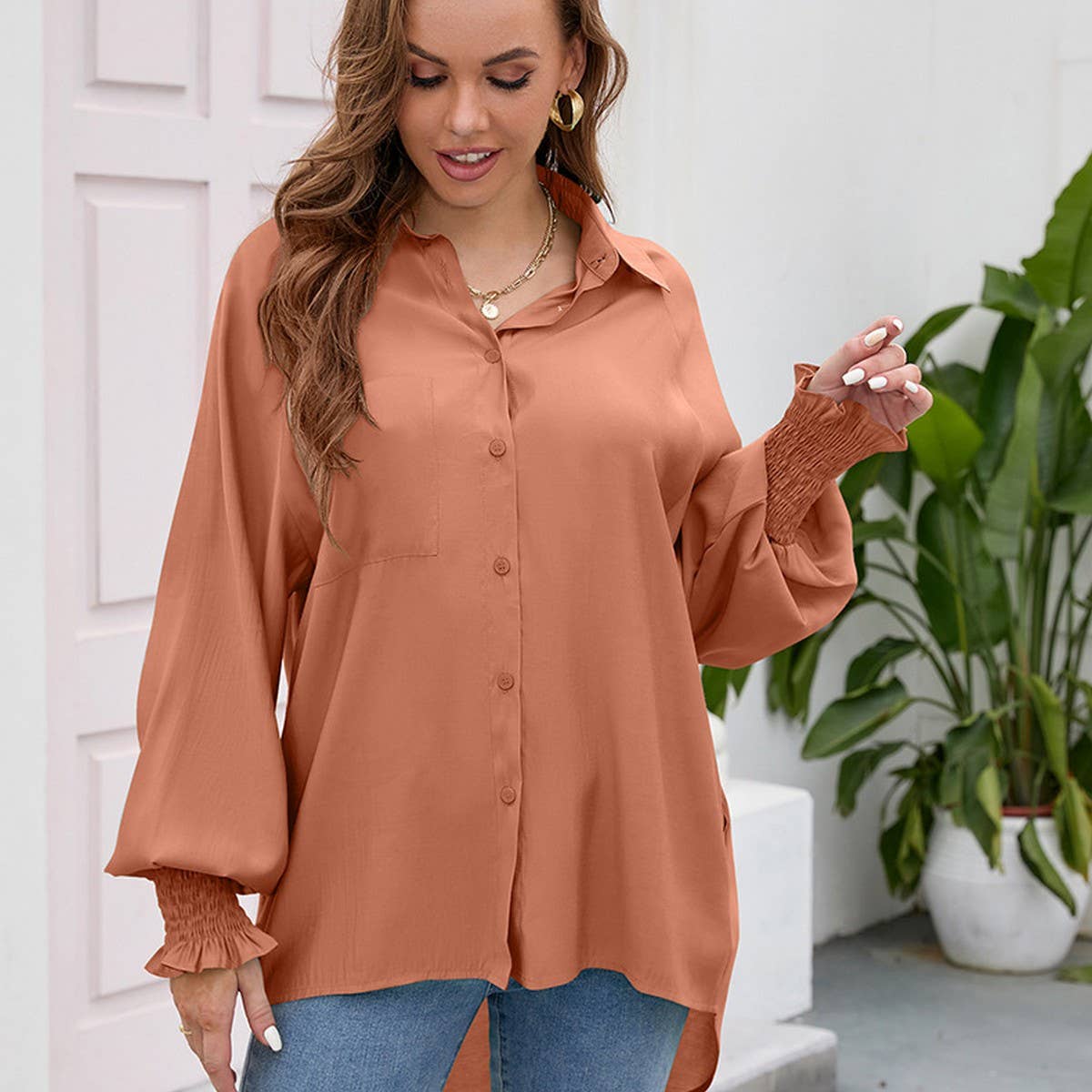 Rotator cuff Tencel solid color soft loose top