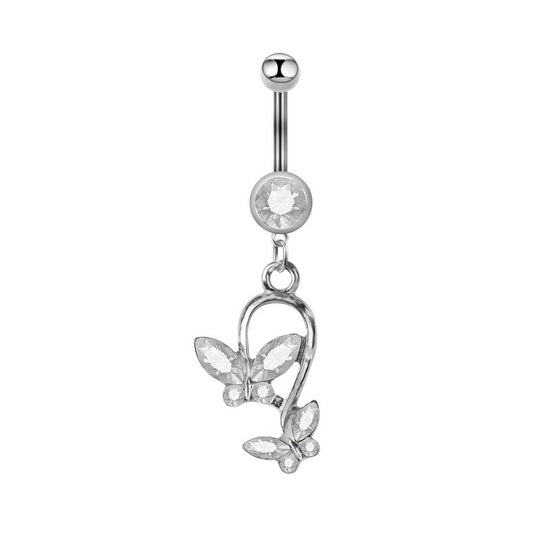 Double Butterfly Copper Zircon Belly Button Ring