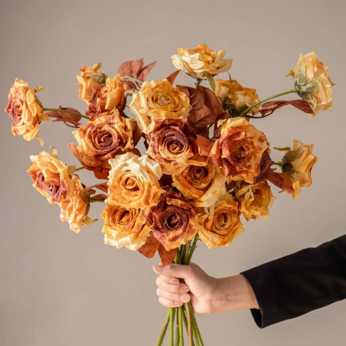 Dried Tone Burnt Edge Rose Bouquet for Decor