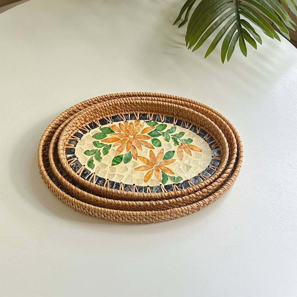 RATTAN SHELL ROUND PLATE THREE-PIECE SET_CWMM4496