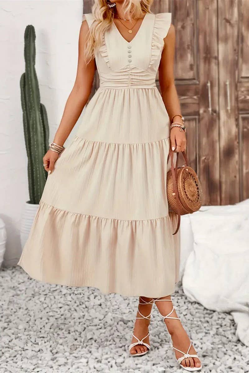 CWDMD5056_RUFFLED SLIM FIT SOLID COLOR LONG CAKE SKIRT