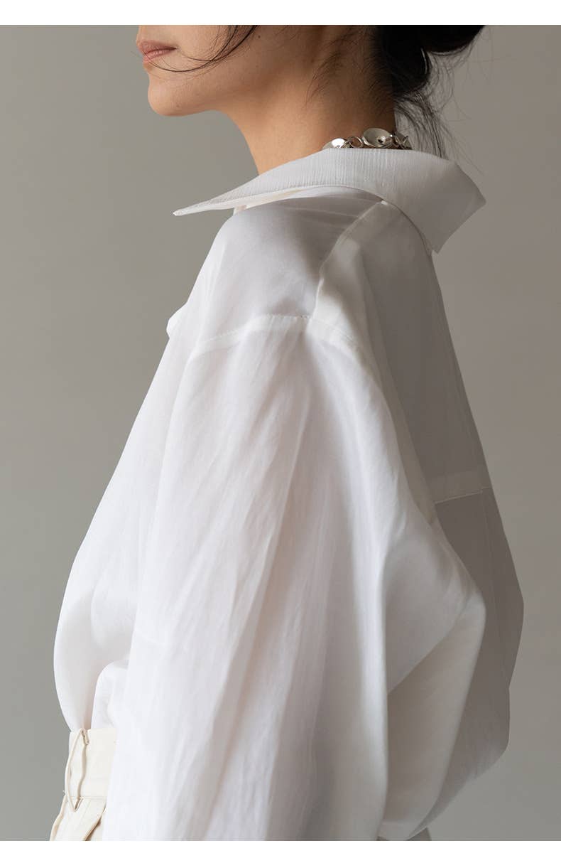 Elegant long-sleeved tencel ice cotton shirt