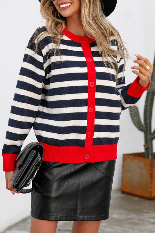 CWOCAL0510_Button Down Sleeve  V-Neck Cardigan Sweater