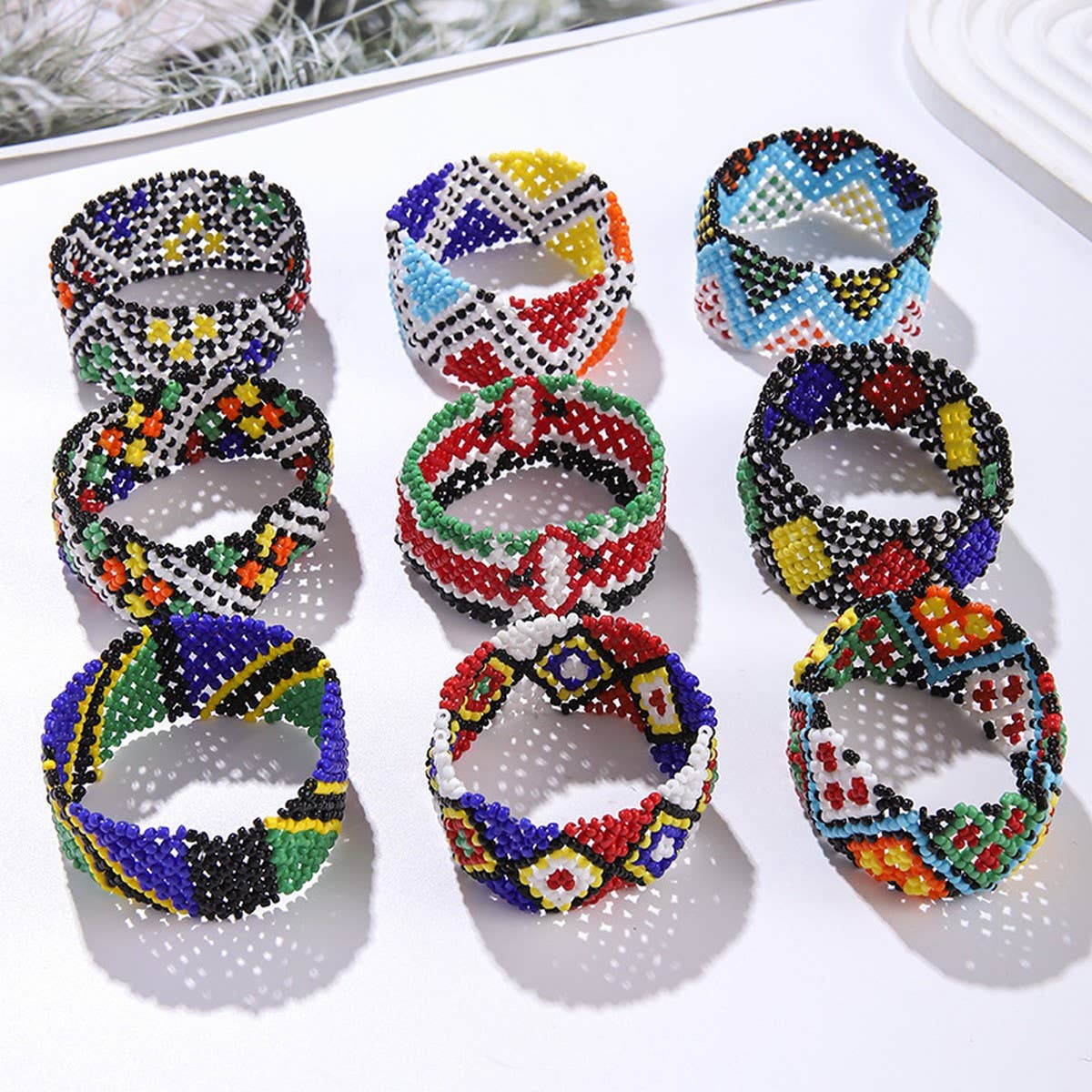 ETHNIC RICE BEAD WOVEN COLORFUL WIDE BRACELET