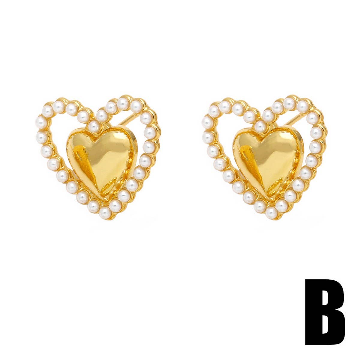 HEART SHAPED PEARL GOLD-PLATED EARRINGS