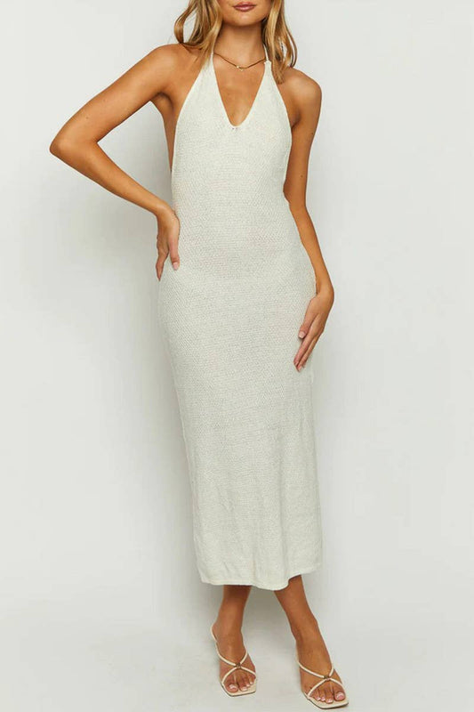 CWDMD5311_SEXY HALTER BACK KNITTED SUSPENDER DRESS