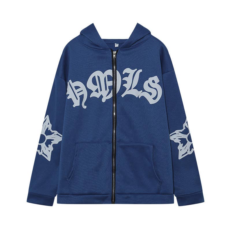STREET HOODED FOAM PRINT ZIPPER HOODIE