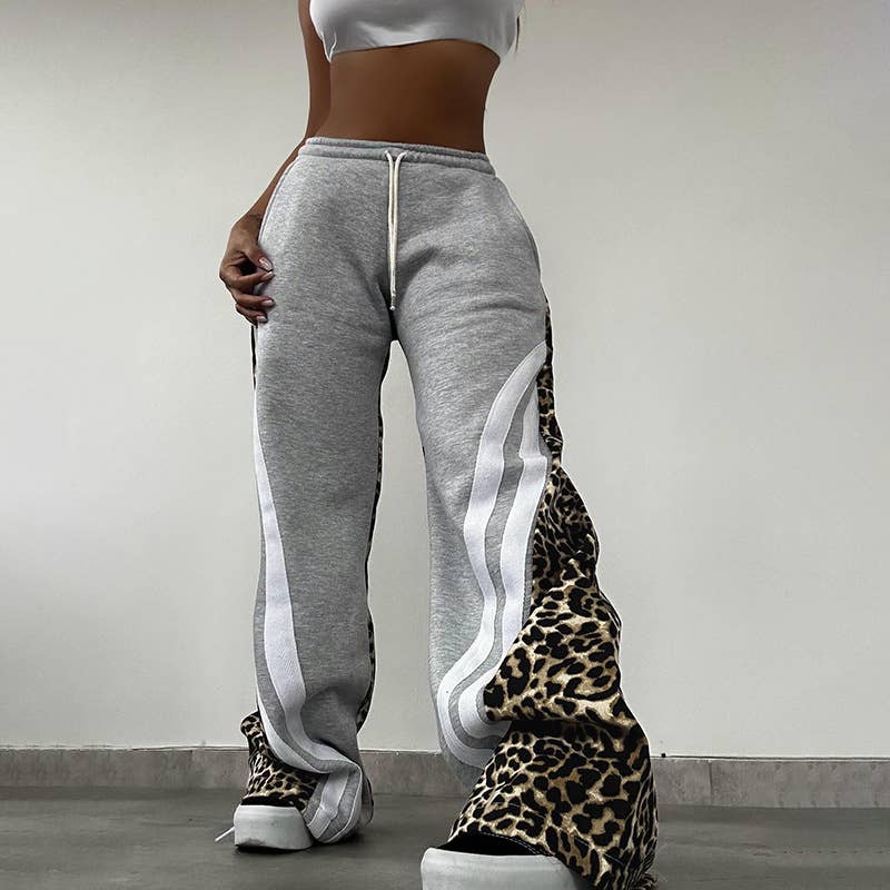 Leopard high-waisted loose straight-leg pants