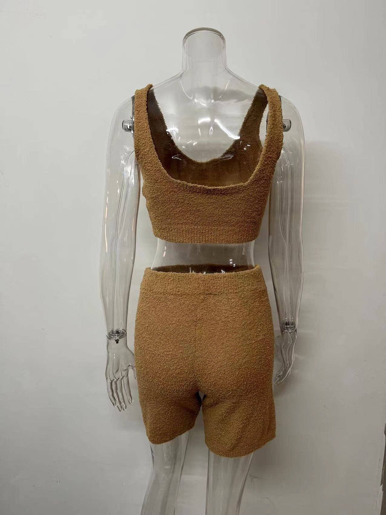 Plush V-neck sexy crop top and shorts set