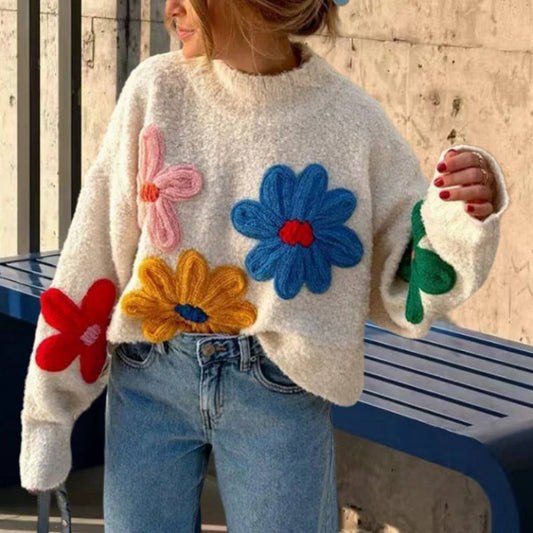 Women's Colorful Floral Embroidered Sweater