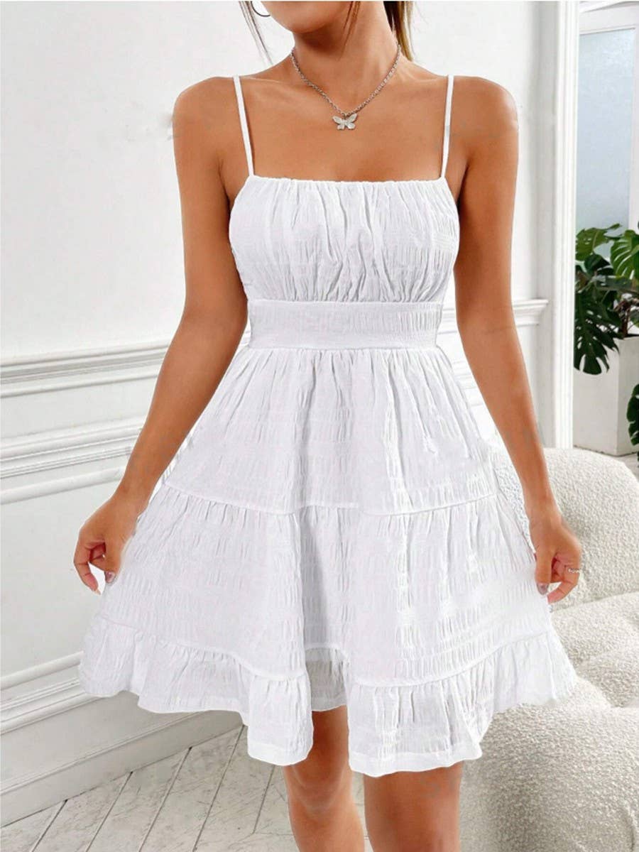 Ruffled bust ruffled hem and halter dress