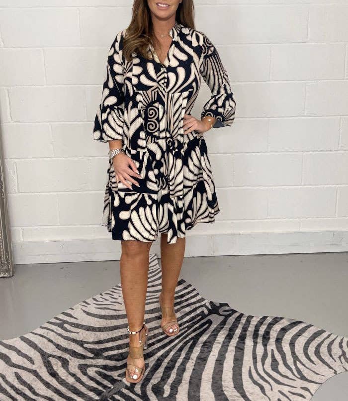 ETHNIC STYLE PRINT CASUAL SINGLE-BREASTED DRESS