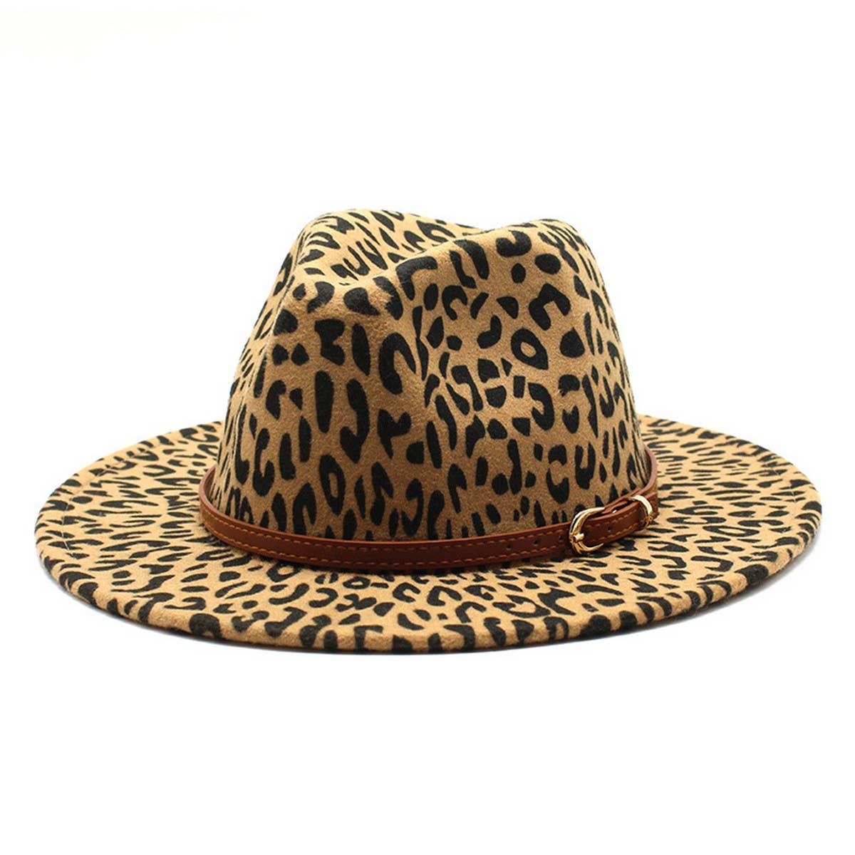 WOOLEN JAZZHAT WITHWIDE BRIM LEOPARD PRINT FELT HAT_CWAH2599