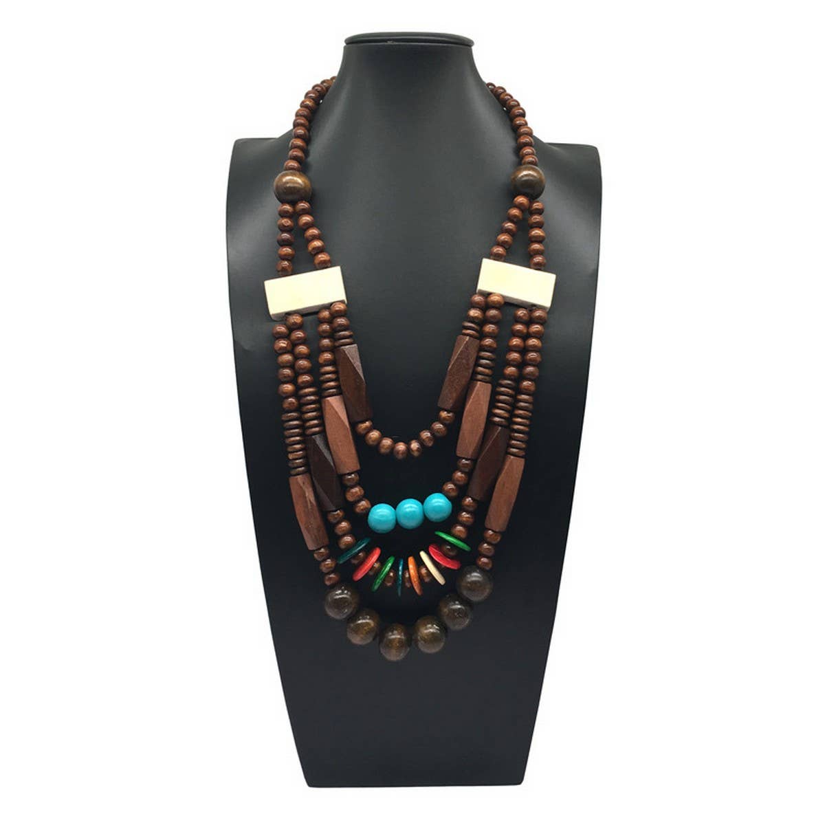 WOODEN BEADS MULTI-LAYER COCONUT SHELL NECKLACE_CWMM4575