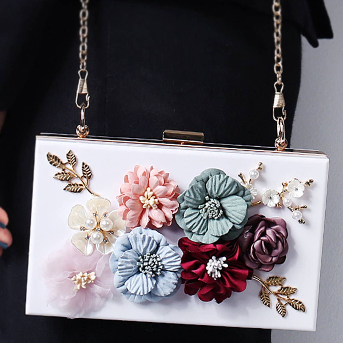 WOMEN FLOWERS DECORATE CHAIN STRAP EVENING BAG_CWAB0658