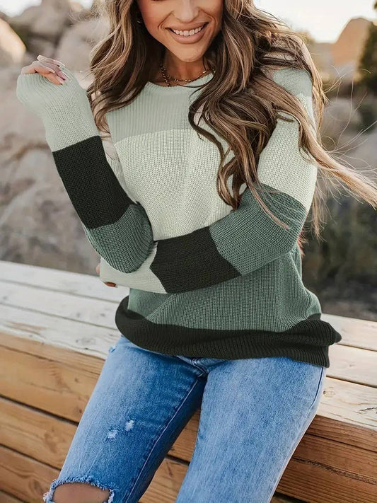 STYLISH CREW-NECK MATCHING PULLOVER LOOSE KNIT