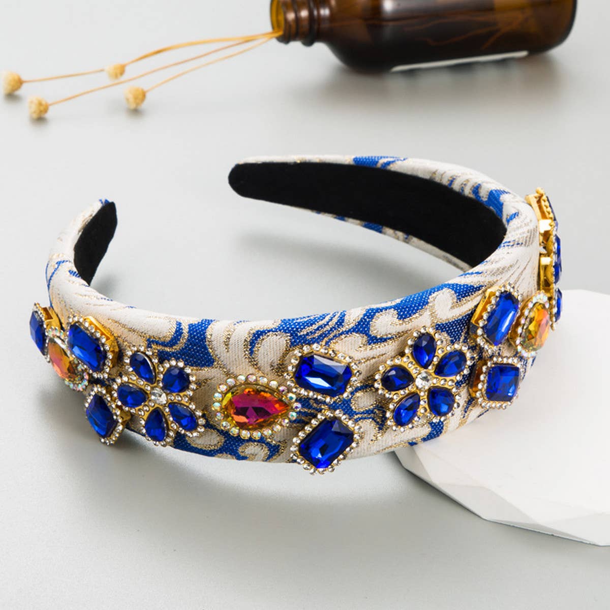 VINTAGE EMBROIDERED FABRIC WIDE BRIM HEADBAND