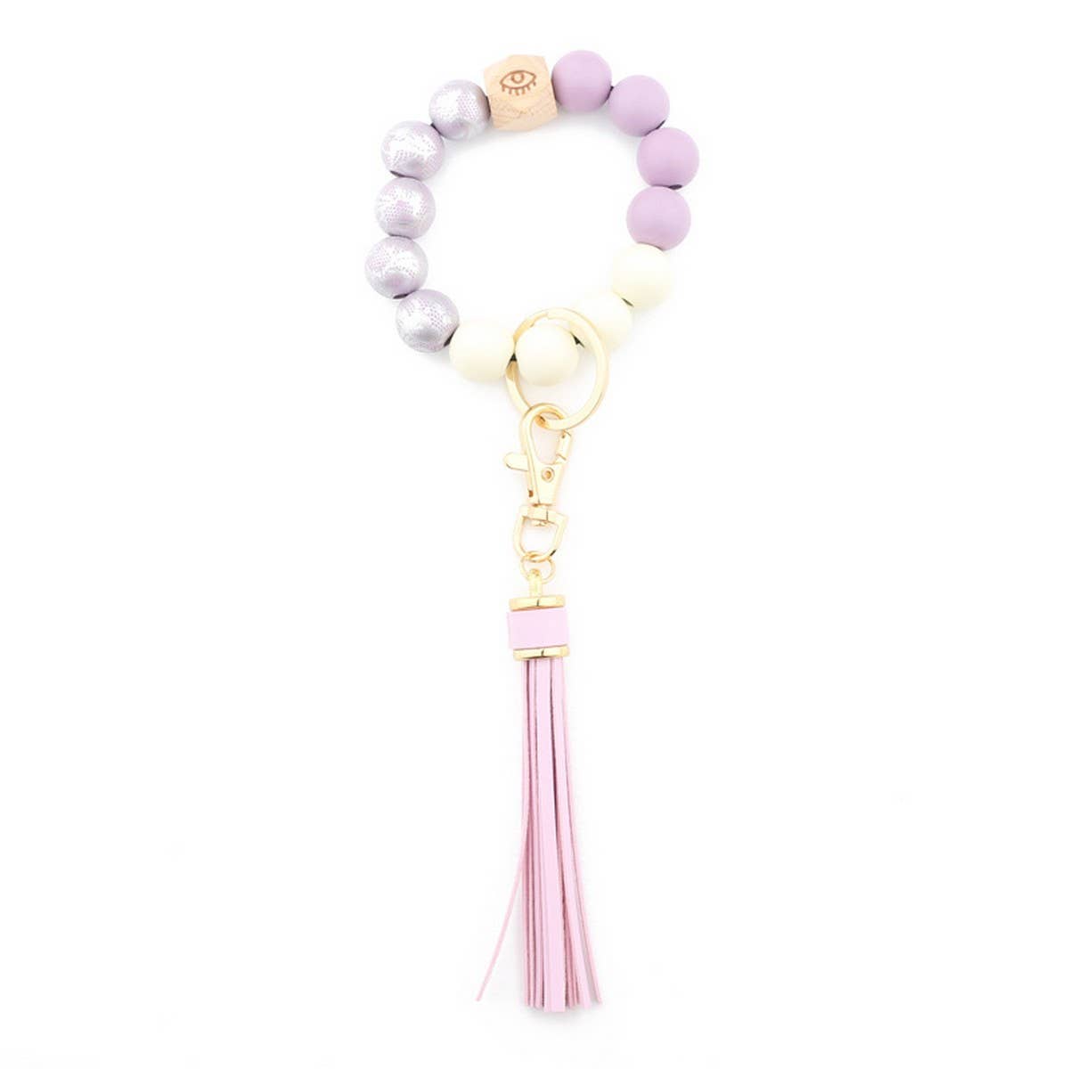 Printed Wood Bead Bracelet Keychain with Tassel_CWMM7025
