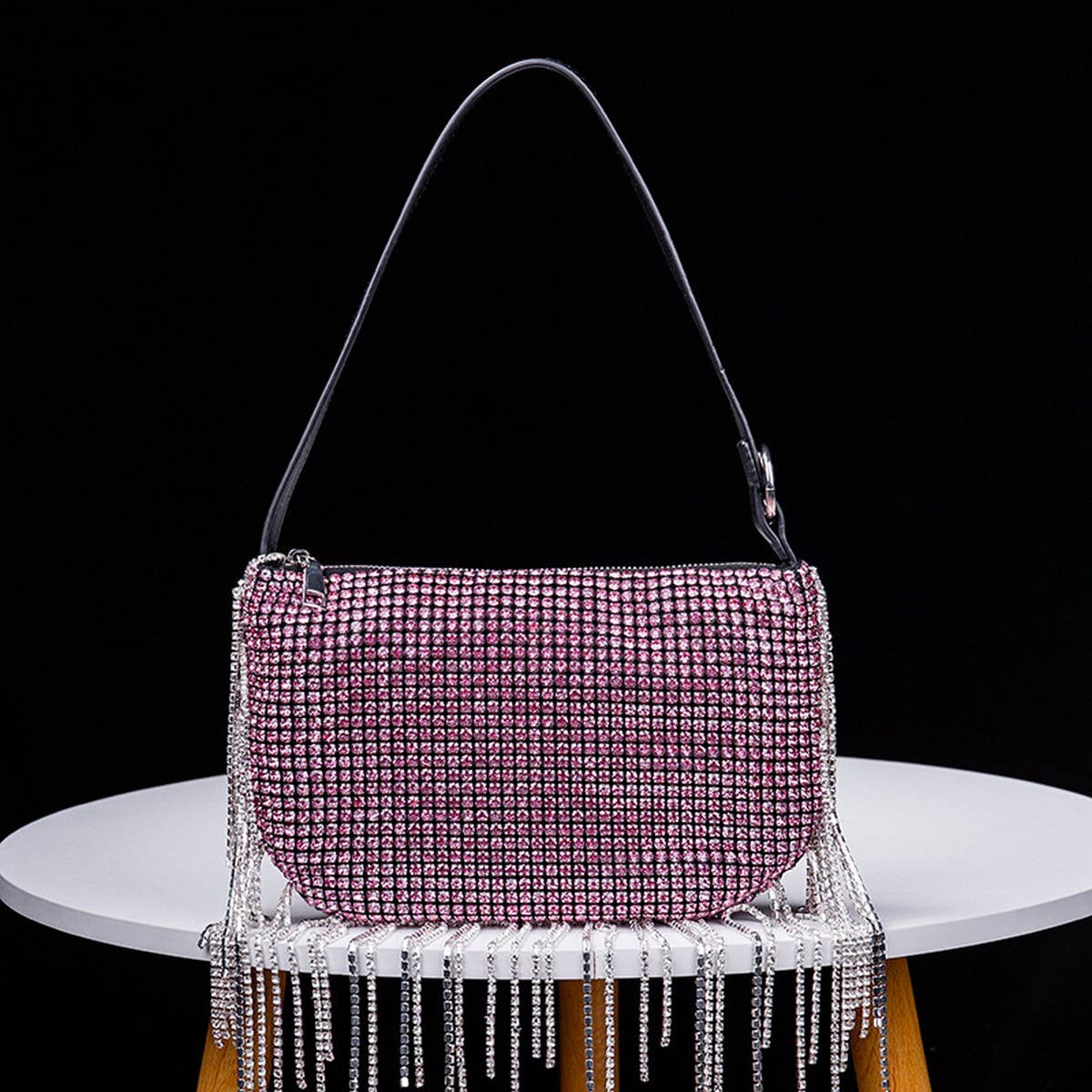 SOFT TURN TASSEL RHINESTONE EVENING TOP HANDBAG_CWAB3606