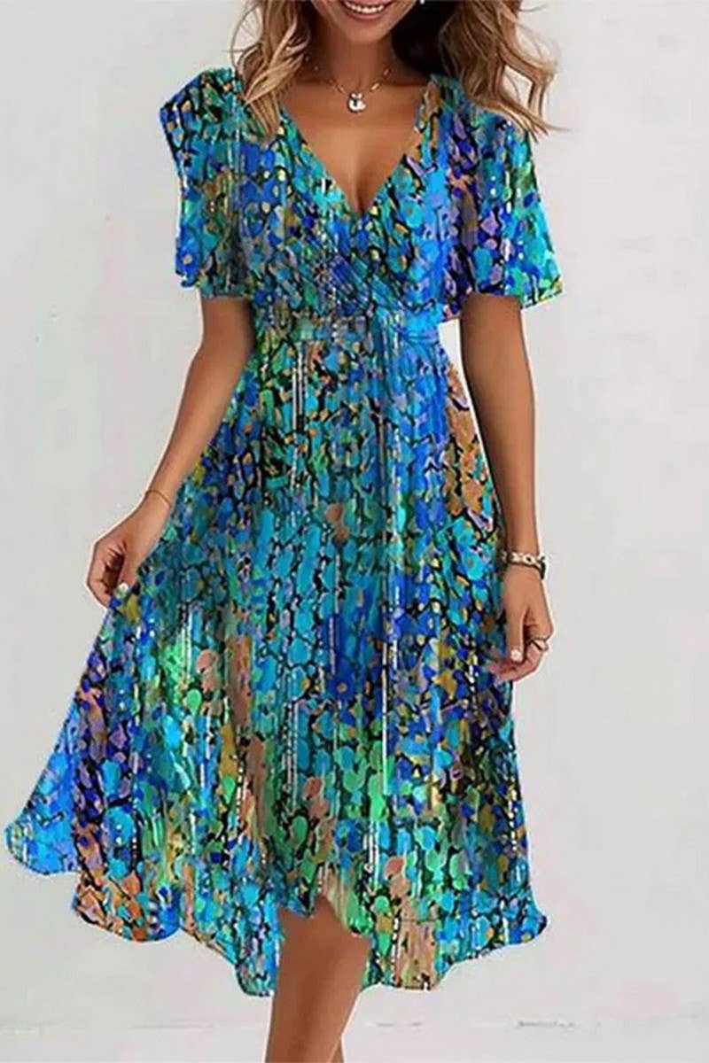 CWDMD01029_LOOSE AND CASUAL V-NECK FLORAL PRINT DRESS