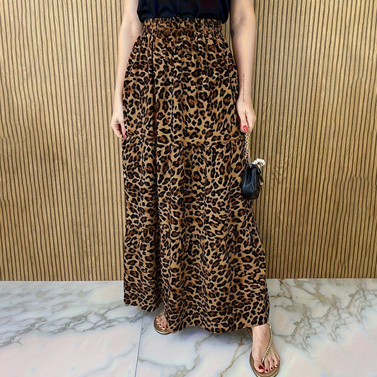 LEOPARD PRINT CASUAL LOOSE FASHION LONG SKIRT