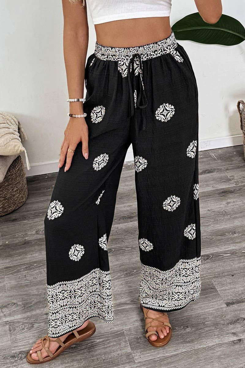 CWBLP2026_BOHO PRINT DRAWSTRING ELASTIC STRAIGHT PANTS