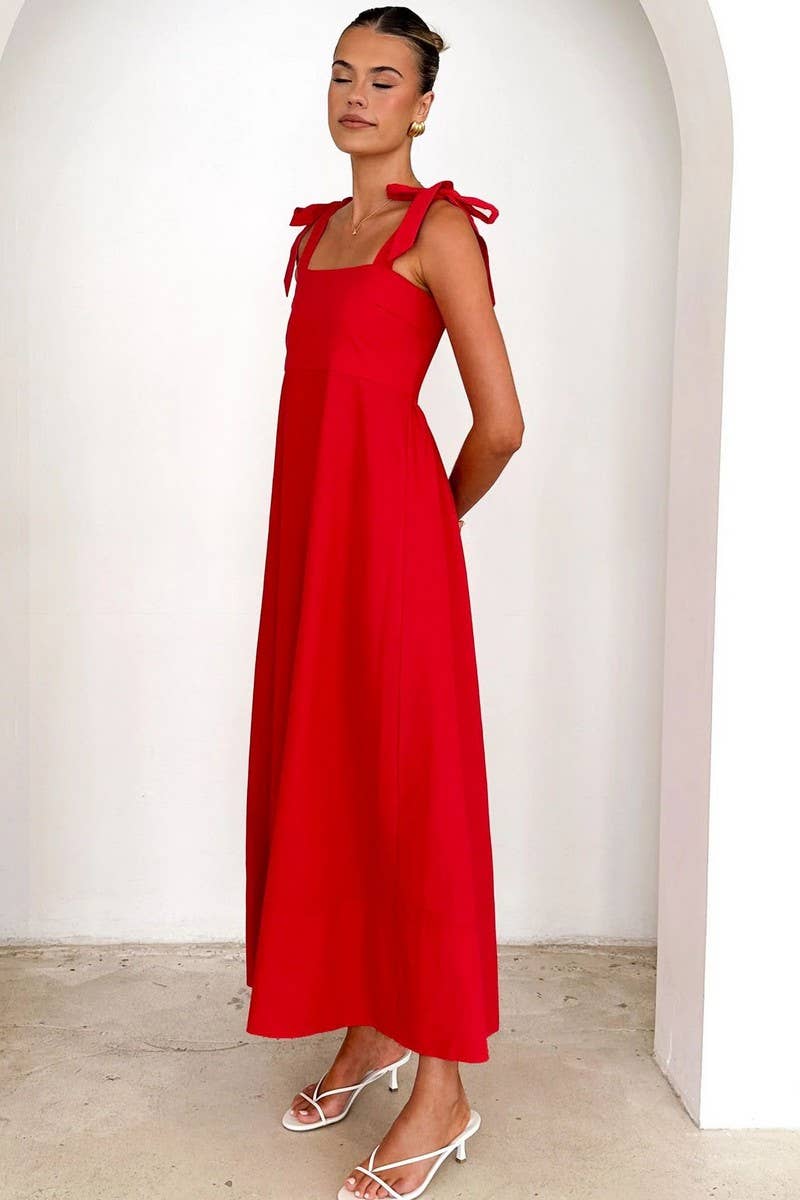 CWDMD5179_SOLID COLOR STRAPLESS TIE WAIST MAXI DRESS