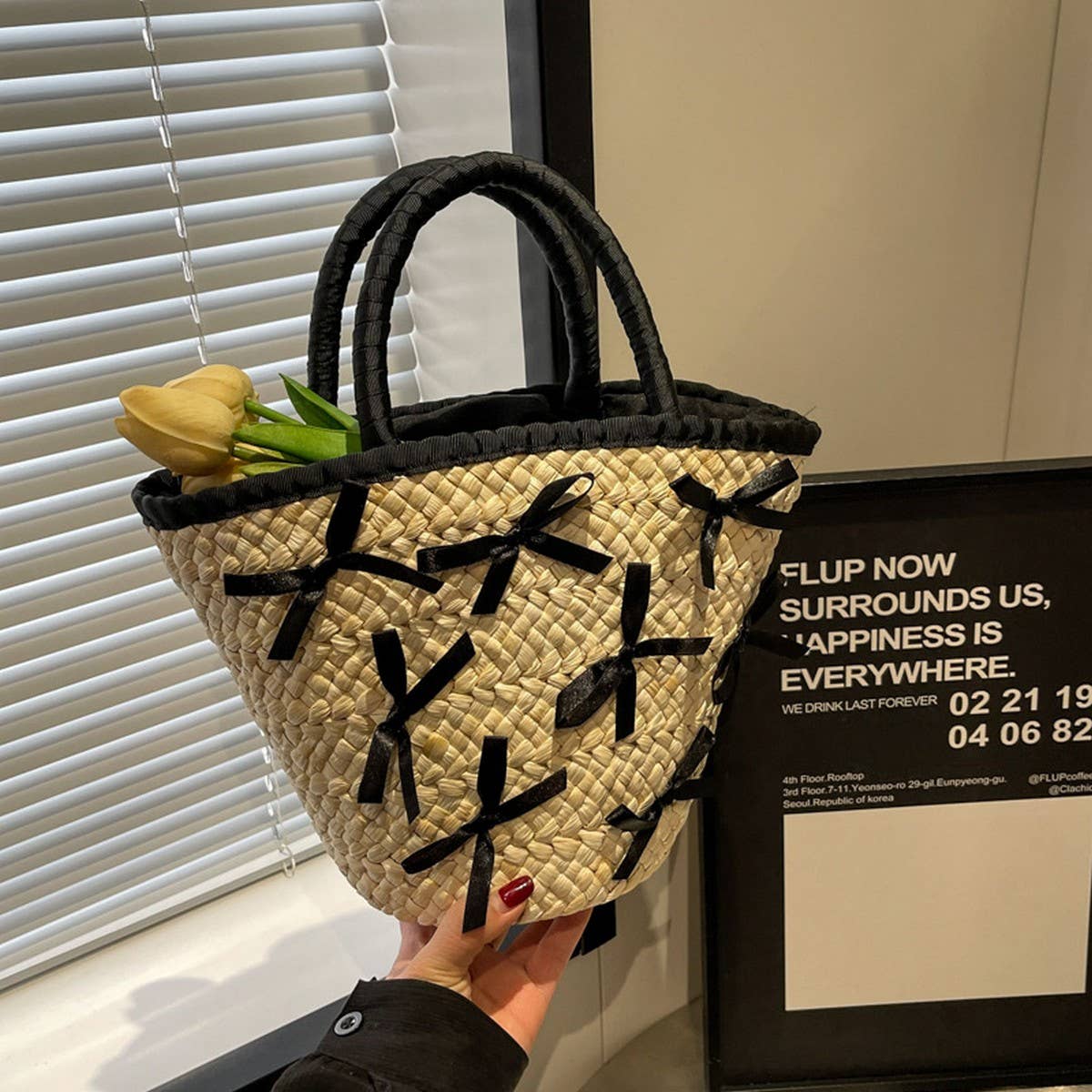 RESORT STYLE PORTABLE BOW FASHION WOVEN BAG_CWAB2312