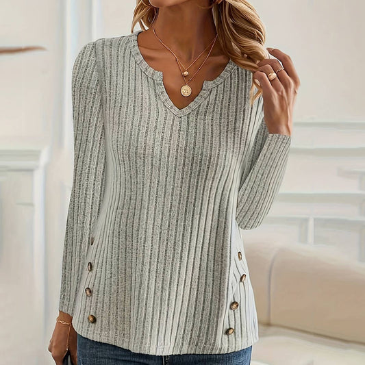 SOLID COLOR CASUAL KNIT BUTTON PULLOVER SWEATER