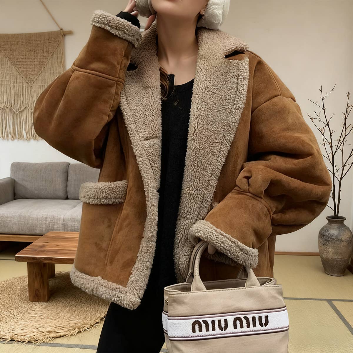 Retro Woolen And Fur One-Piece Jacket