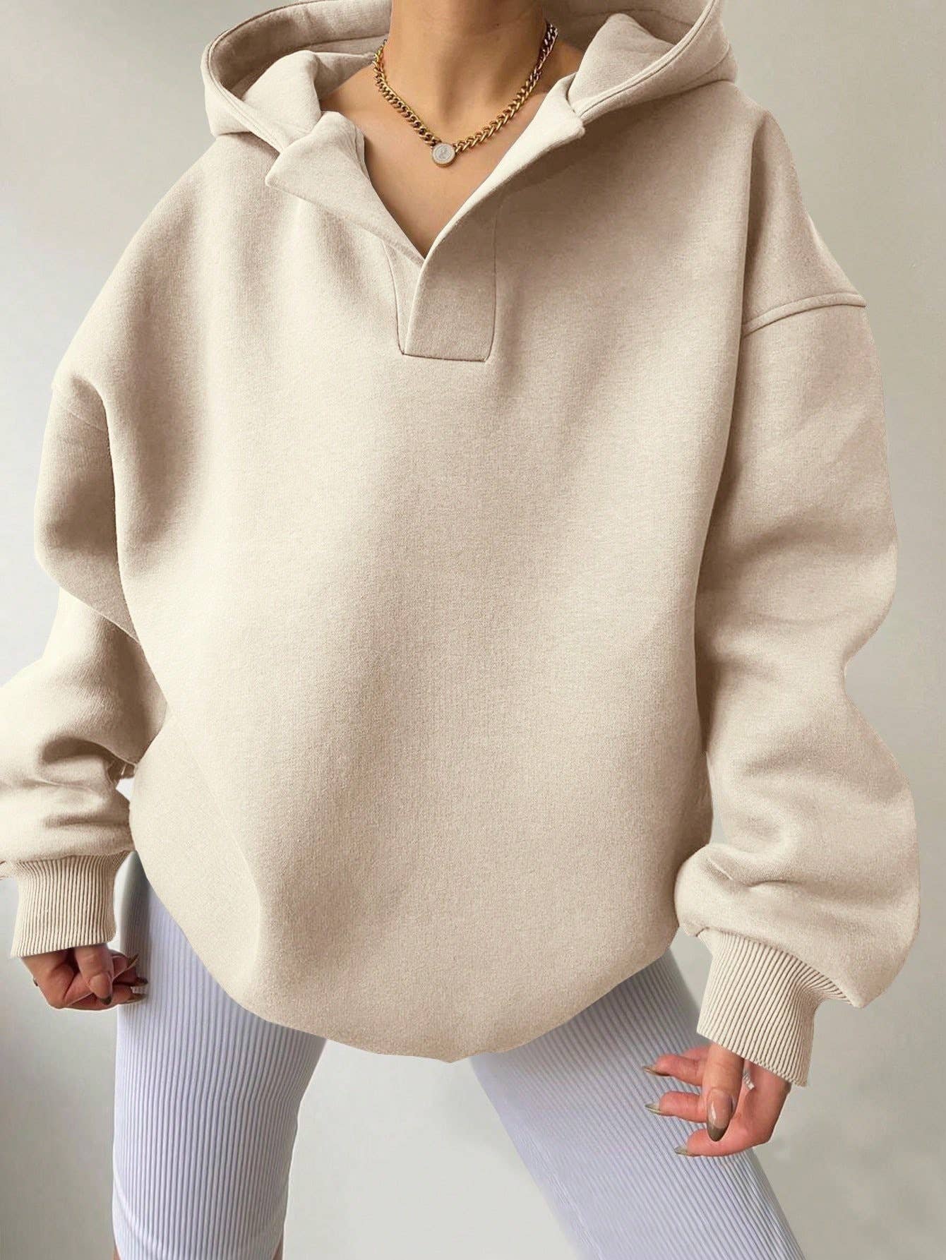 SOLID COLOR LONG SLEEVE LOOSE HOODED SWEATSHIRT
