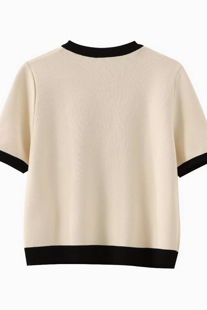 CWOCAL0968_CONTRAST COLOR SHORT-SLEEVED KNITTED COAT