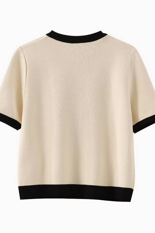 CWOCAL0968_CONTRAST COLOR SHORT-SLEEVED KNITTED COAT