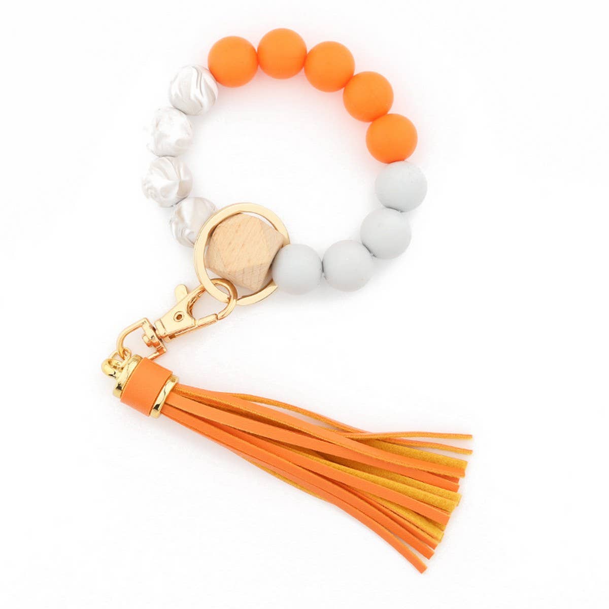 Tassel Wood & Silicone Bead Bracelet Keychain