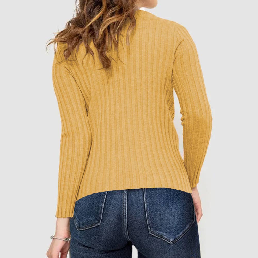 Wide-striped solid-color long-sleeved top