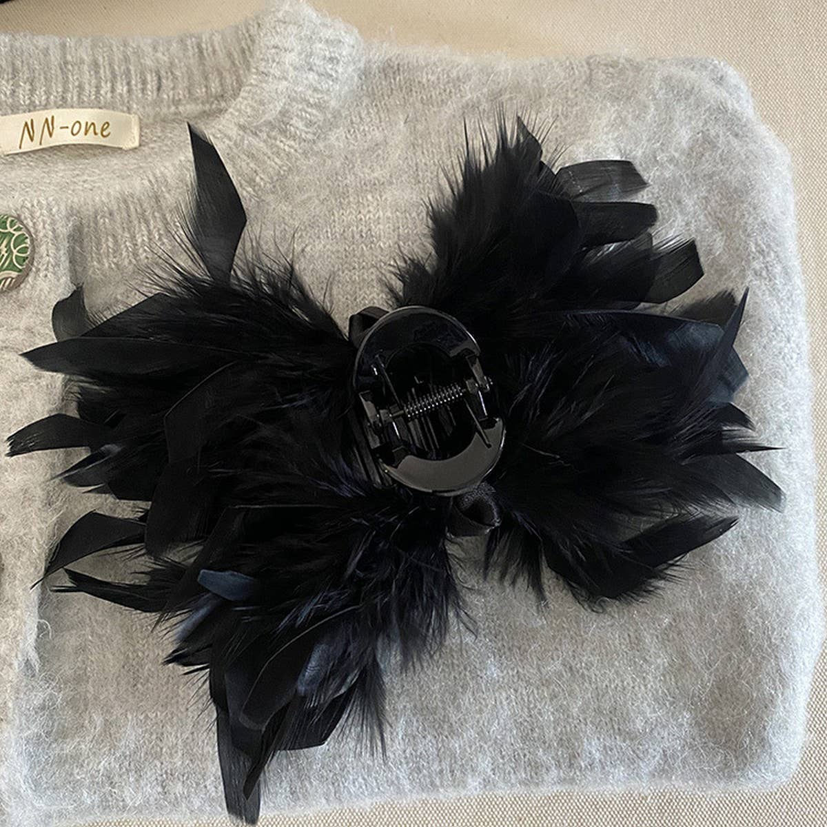 French Ostrich Feather Hair Claw Fluffy Large Clip