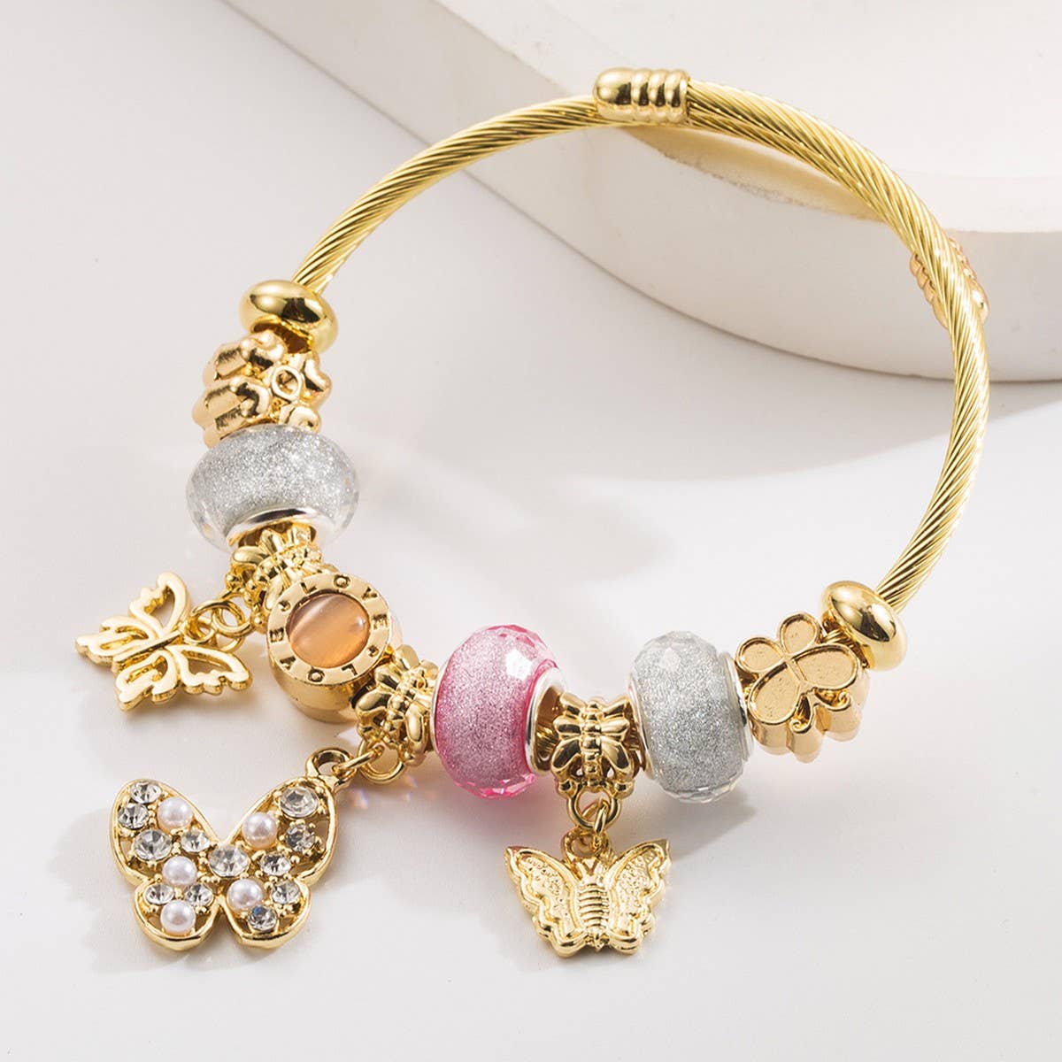 Butterfly Bead Charm Adjustable Bracelet_CWMM8492