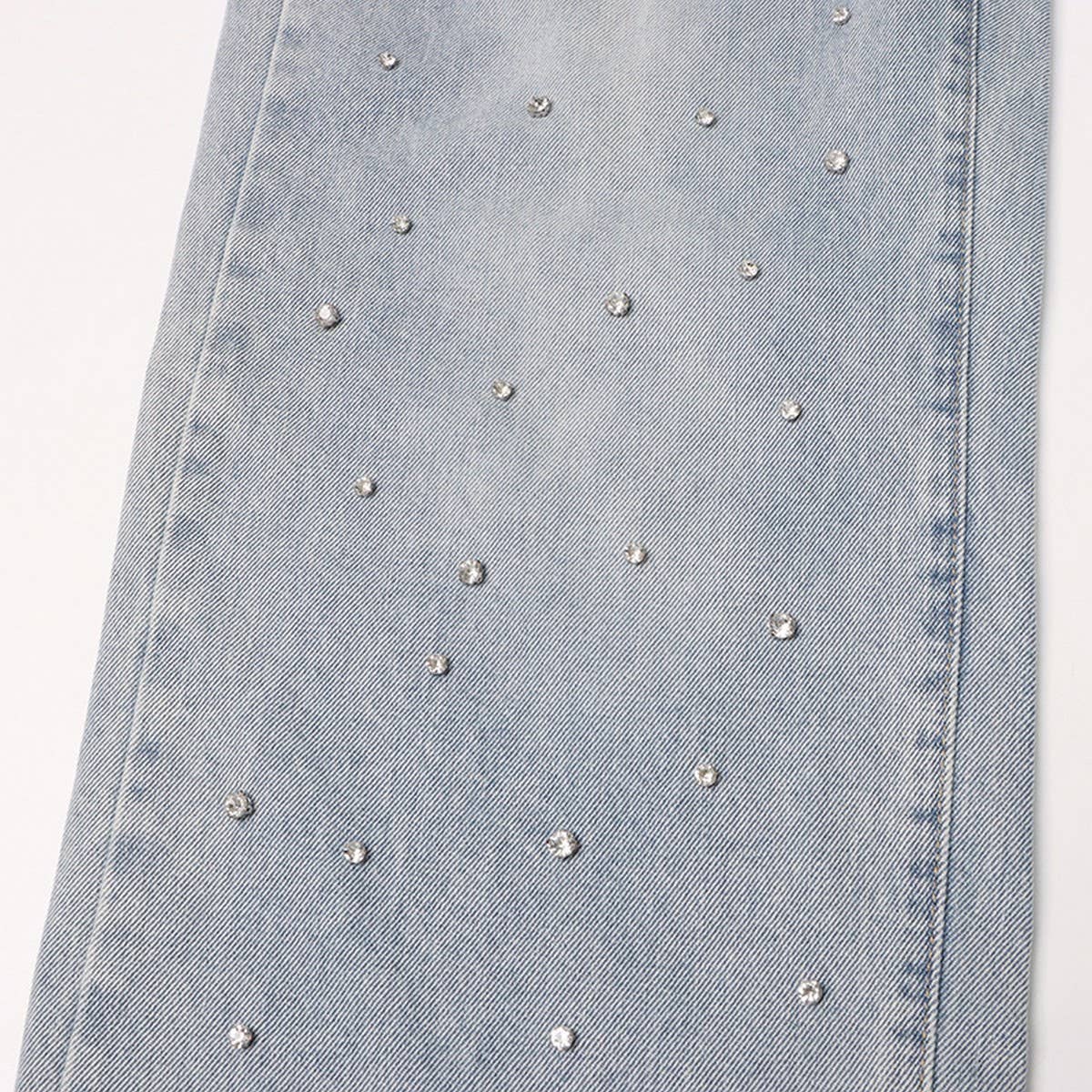 HIGH WAISTED STUDDED PEARL STRAIGHT LEG JEANS