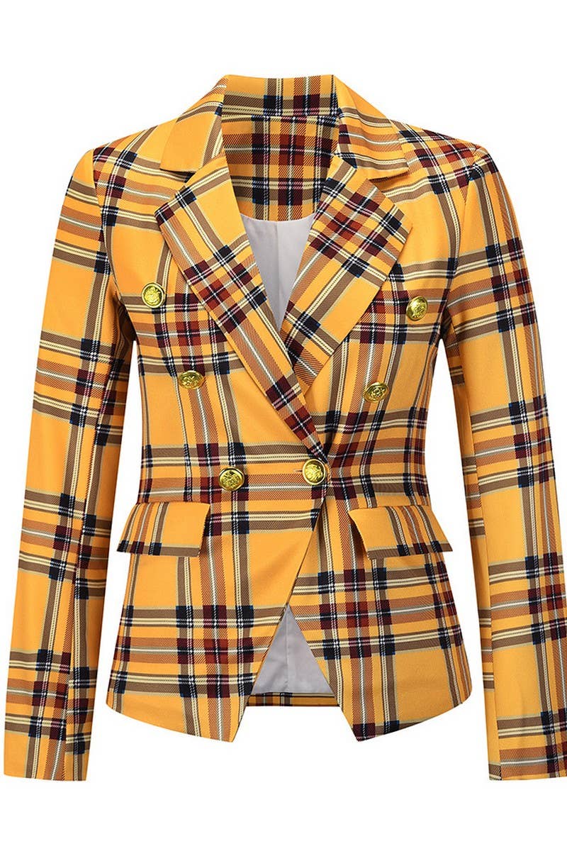 CWOBL0173_SINGLE-BREASTED LAPEL PLAID CASUAL BLAZER