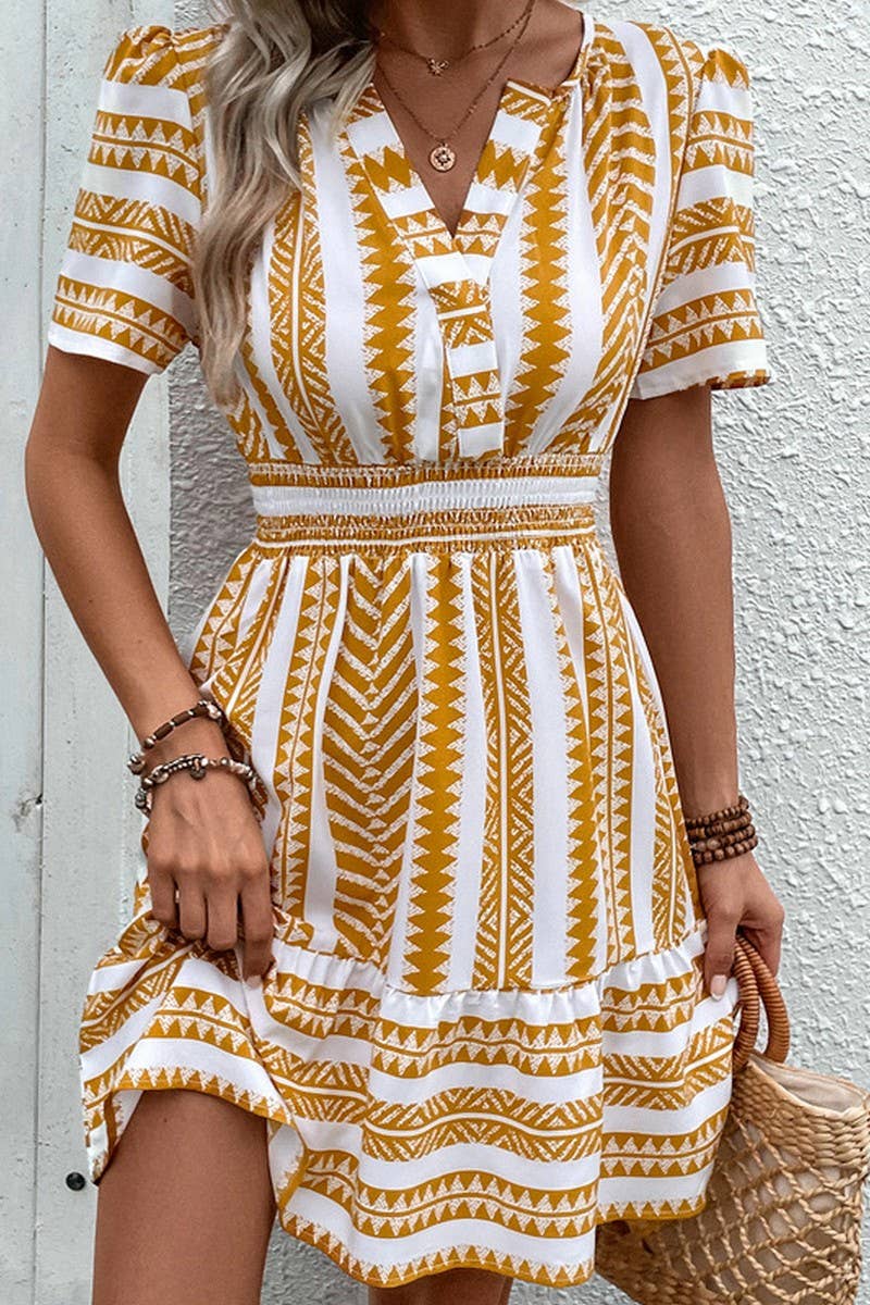 CWDSD7018_SUMMER V-NECK BOHEMIAN DRESS