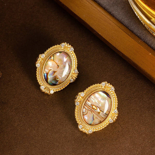 COLORFUL ABALONE EARRINGS WITH DIAMONDS AND ZIRCON