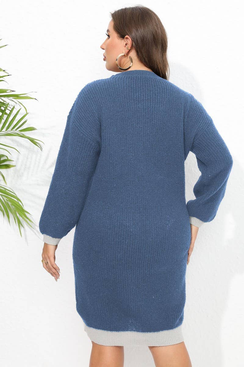 CWOSWL1592_PLUS Size V-Neck Long Sleeve Pullover Sweater