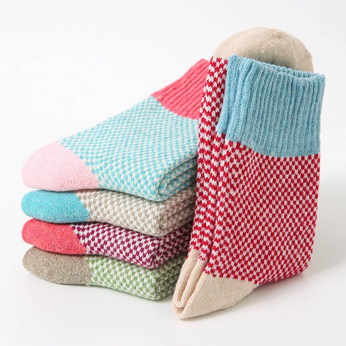 5 PAIRS PER PACK THICKENED PLAID SOCKS_CWMS0692
